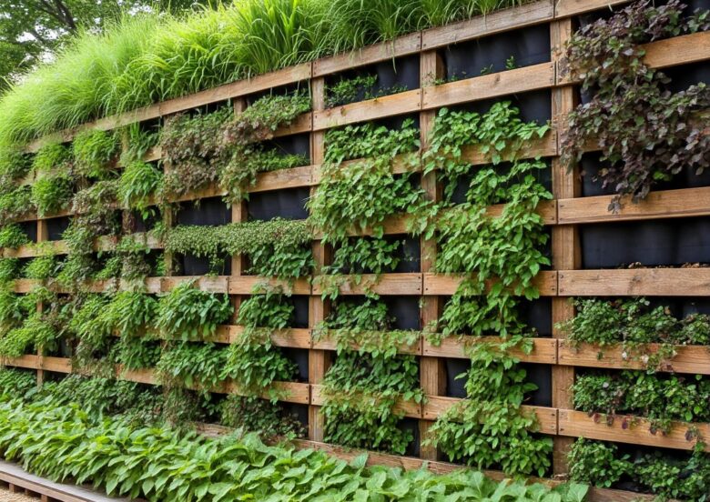 Jardins Verticais Feitos com Estruturas de Madeira Reciclada